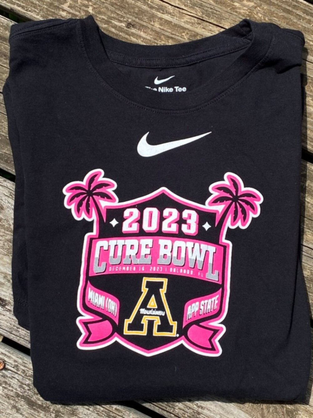 Nike The Nike Tee Black 2023 CureBowl APP STATE Mountaineers Swoosh Large TShirt